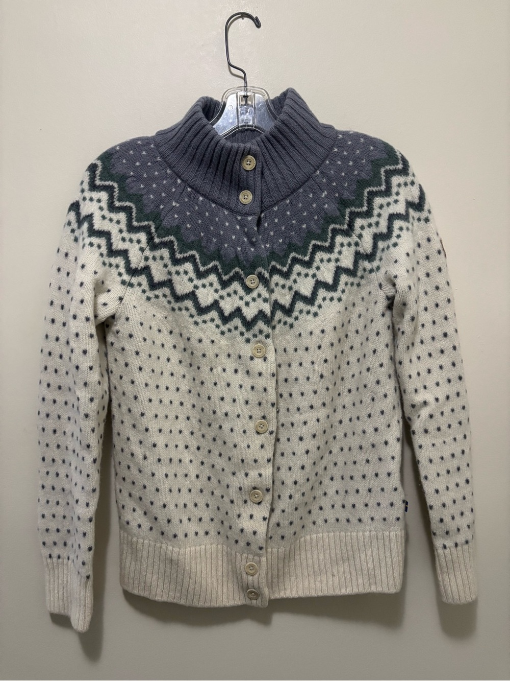 Fjällräven Övik Knit Cardigan W (Off-White / Grey / Green Fair Isle